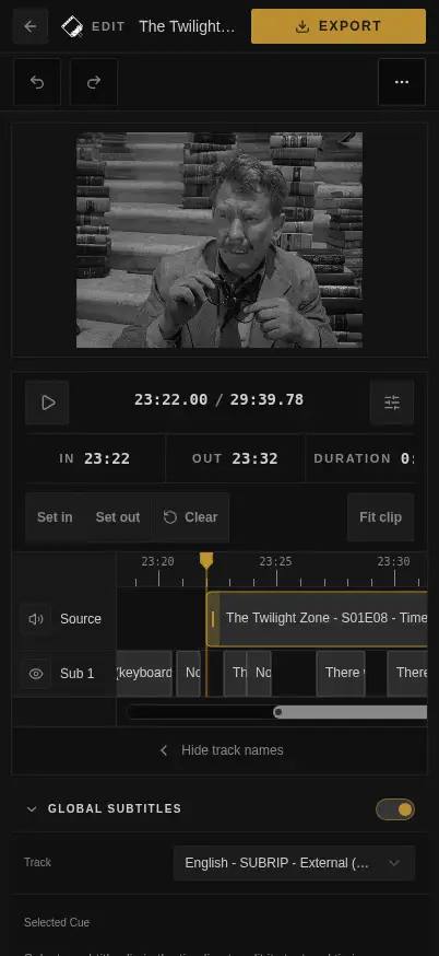 Cliparr running in a narrow mobile layout with a dashboard, source controls, and playback actions.