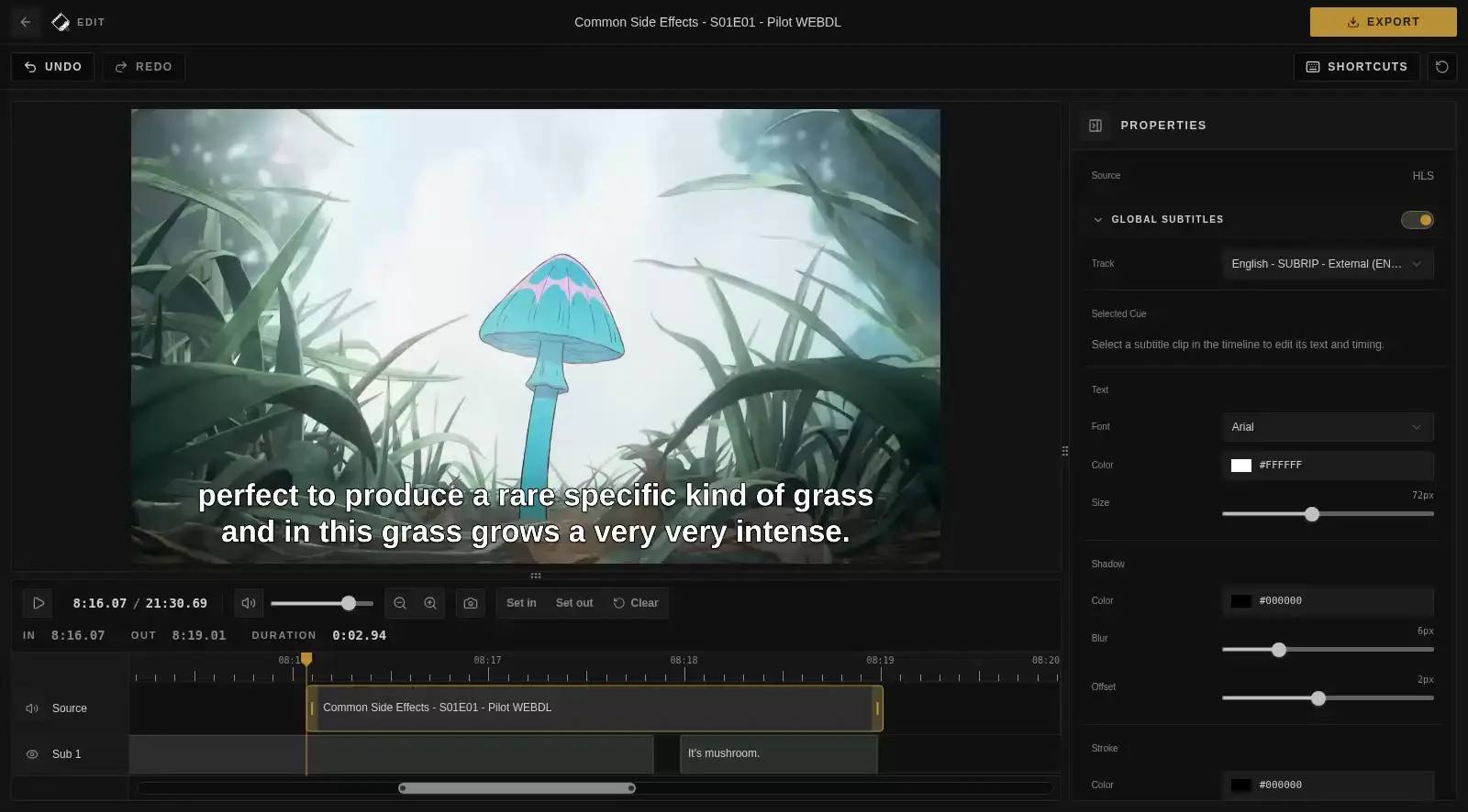 Cliparr editor showing a video preview, playback controls, and timeline clip selection.